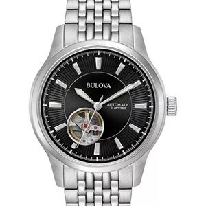 Bulova Black Dial Silver Bracelet Watch